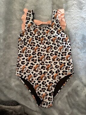 Kids One-Piece Swimsuit in Cream & Peach with Dog Print